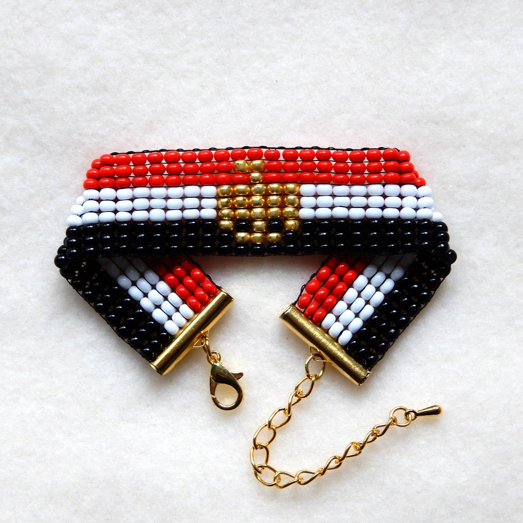 Egypt Egyptian Flag Bead Bracelet, Handmade, Adjustable Length, Seed Beads